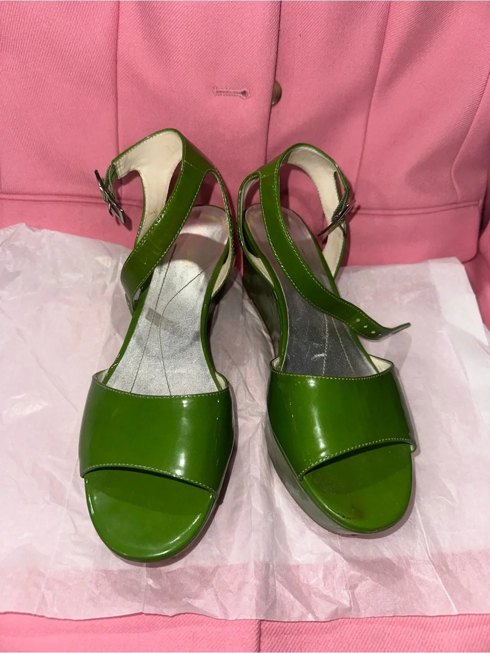 kate spade Green Patent Open-Toe Slingback Sandals